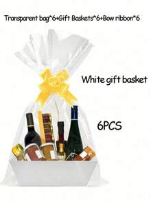 6/12 Piece Gift Basket Set, Multiple Colors Available,Christmas Hollow Gift Baskets, Including Bows, Plastic Bags, And Kraft Paper Market Tray Cardboard Baskets For DIY  Holiday Gift Wrapping, Shelf-Style Gift Baskets, Suitable For Halloween - Multicolor - View 23