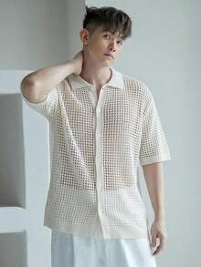 DAZY Top de punto de verano con contraste de color para hombre - Blanco - Ver 5