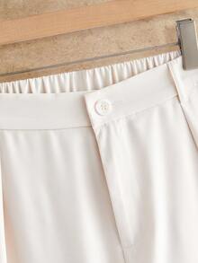 HIMLAND Pantalones rectos de color liso versátiles y casuales para hombres para ir al trabajo - Beis - Ver 6