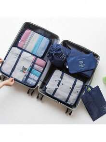 9pcs/7pcs/1pc Travel Organizer Set, Packing Cubes, Clothes Storage Bags, Toiletry Bag, Makeup Bag, Data Cable Organizer, Shoe Bag, Underwear Pouch, Garment Organizer, Suitable For Shirts, Lingerie, Clothing, Cosmetics, Lipsticks, Eyeshadow, Foundation, Brushes And Toiletries Like Toothbrush, Toothpaste, Facial Cleanser, Toner, Lotion, Cream, For Travel, Hospitalization, Packing Luggage, Dorm, School, Vacation - Multicolor - View 15