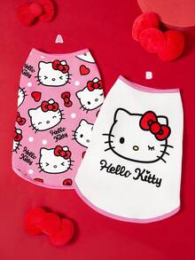 HELLO KITTY AND FRIENDS | SHEIN 可愛蝴蝶結貓咪圖案寵物透氣背心，四季適用，2款設計可選，XXS-XXXXXL尺寸，單件與組合包可選，適合貓狗日常穿著 - 淡粉 - 查看 1