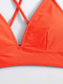 Swim Basics Women's Solid Color Spaghetti Strap Bikini Top Suitable For Summer Vacation Beach - Orange - View 4