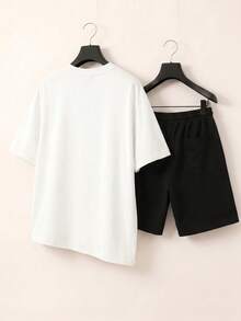 Chillumni Men's Slogan Print Crew Neck Short Sleeve T-Shirt And Drawstring Waist Shorts Set - Multicolor - View 3