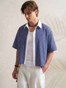 TONEVAULT Men's Plaid Patchwork Casual Shirt - Multicolor - View 1