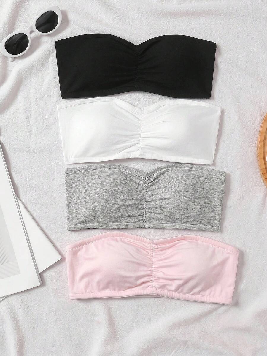 SHEIN 青少年女孩純色極簡主義百褶抹胸背心 - 彩色 - 查看 1