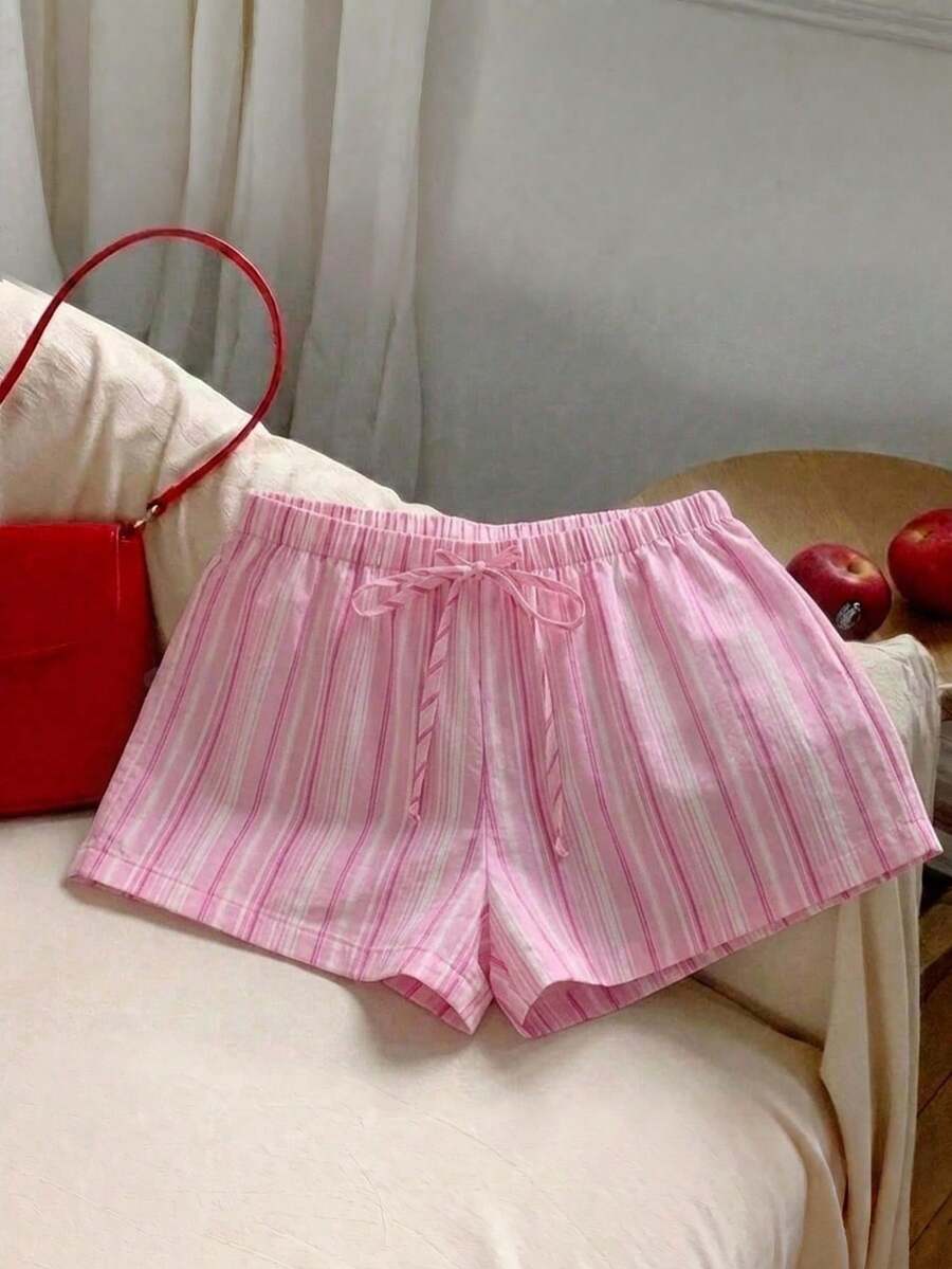 Comfortcana 女款條紋休閒寬鬆腰綁帶短褲 - 彩色 - 查看 1