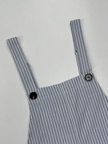 SHEIN LUNE Women's Button Striped Pocket Casual Loose Overalls - Blue - View 3