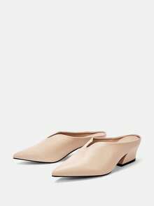 Bholvia Spring/Summer Fashion Pointed Toe Deep V Mule Chunky Heel Slip-On Elegant Comfortable Shoes For Vacation, Platform Heels, Office, Party - Khaki - View 3