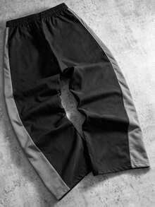 PAVTROS Men's Young Street Casual Sports Colorblock Patchwork Sweatpants - Black - View 2
