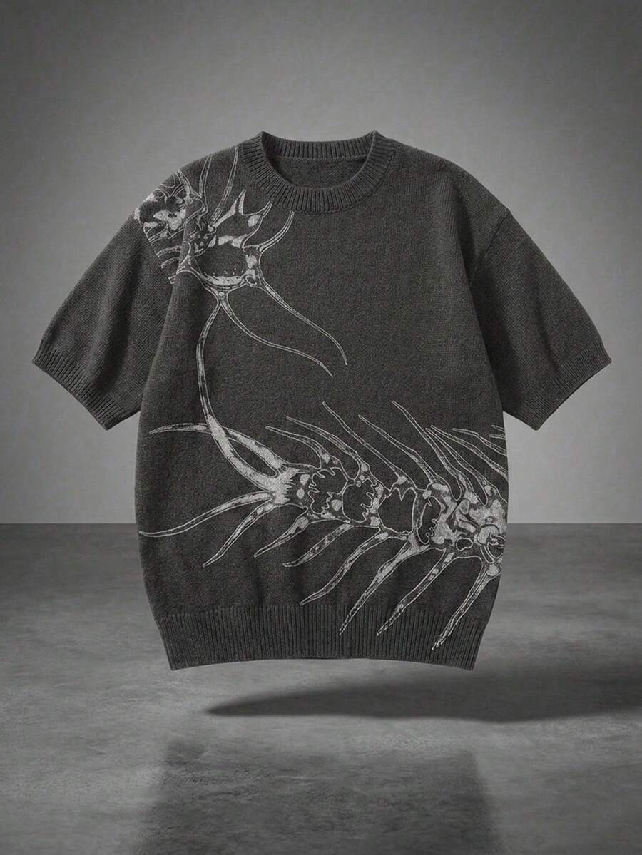 Manfinity Hypemode MEN Casual Graphic Distressed Scorpion Pattern Round Neck Knit Top Summer Streetwear Holiday Grey - Dark Grey - View 1