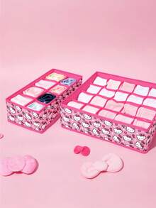 HELLO KITTY AND FRIENDS | SHEIN 卡通貓咪印花布製抽屜收納套組，多尺寸衣櫥收納盒附隔板，可折疊內衣襪子收納盒，適用衣櫃與梳妝台，可愛粉色設計 - 粉色 - 查看 3