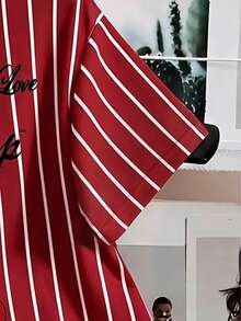 Betty Boop x SHEIN SHEIN EZwear 休閒圓領短袖寬鬆女款T恤 紅白條紋印花街頭風 日常外出夏季穿搭 - 彩色 - 查看 13