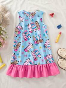 Emery Rose Kids Emery Rose Kids 女童可愛卡通鉛筆圖案印花圓領洋裝 返校季 - 粉色 - 查看 11