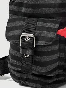 ROMWE Anime Mochila Y2k College Wind de gran capacidad con rayas de colores contrastantes y múltiples bolsillos, con insignia de nota de amor roja, adecuada para desplazamientos diarios, escuela, etc. - Raya 2 - Ver 5