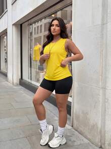 Slayform Women's Plus Size Solid Color Casual Versatile Daily Travel Sports T-Shirt - Yellow - View 5