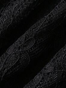 DAZY Herbst Quadratischer Ausschnitt Laternenärmel Langarm Spitze Transparenter Stoff Tailliert A-Linien Rock Schwarz Elegantes Damen Midikleid - Schwarz - Übersicht 9