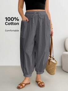 Shapeblank Pantalones de talla grande casuales versátiles de unicolor con doble bolsillo - Gris - Ver 6