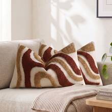 Cirelle 1pc/2pcs Boho Modern Throw Pillow Covers - Terracotta & Mustard Yellow Abstract Wave Line Tufted Cushion Cover, Soft Textured Woven Pillow Case Decorative Accent Pillow Cover For Sofa Couch (No Insert) - Burnt Orange - View 4
