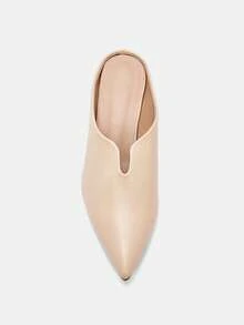 Bholvia Spring/Summer Fashion Pointed Toe Deep V Mule Chunky Heel Slip-On Elegant Comfortable Shoes For Vacation, Platform Heels, Office, Party - Khaki - View 7