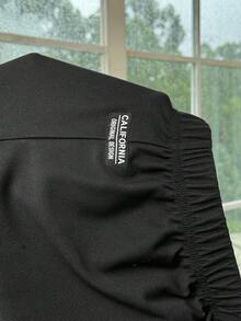 SHEIN EZwear 大尺碼女款字母印花連帽長袖上衣與長褲休閒日常兩件套 秋季 - 黑色 - 查看 7