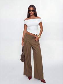 Avantive Women's Solid Color Pleated Wide Leg Loose Casual Long Pants - Cocoa - View 6