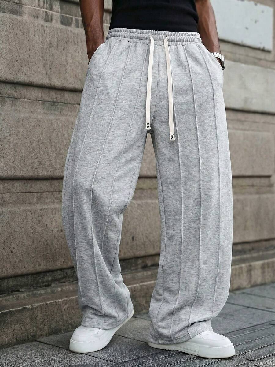 PAVTROS Men's Drawstring Waist Pocket Casual Versatile Daily Wear Sweatpants - Grey - View 1