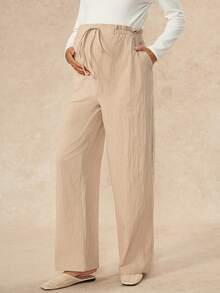 Boho Mama Women's Maternity Khaki Cotton Casual Pants – Adjustable Waist, Versatile, Everyday Style (Autumn) Fall - Khaki - View 5