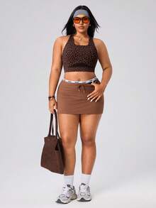 SHEIN Rhythm Era Women's Seamless Plus Size Sexy Athletic Leopard Print Mesh Racerback Medium Support Running Fitness Workout Yoga Sports Bra Gym Brown Summer - Coffee Brown - View 6