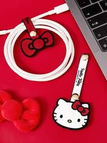 HELLO KITTY AND FRIENDS | SHEIN Cartoon Cat Print Cable Organizer Set, 2-Piece Cute Leather Cord Ties With Snap Closure, Reusable Cable Management Clips For Earphones, Charging Cables & Travel - Multicolor - View 8