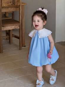 Babygirl Cute Summer Embroidered Floral Sleeveless Dress - Baby Blue - View 6