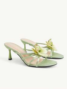 CUCCOO CHICEST Women's Shoes Spring And Summer New Round Toe Light Green Ding Gentle And Elegant Phalaenopsis Decorative Sandals Stiletto With Sandals - Light green - View 1