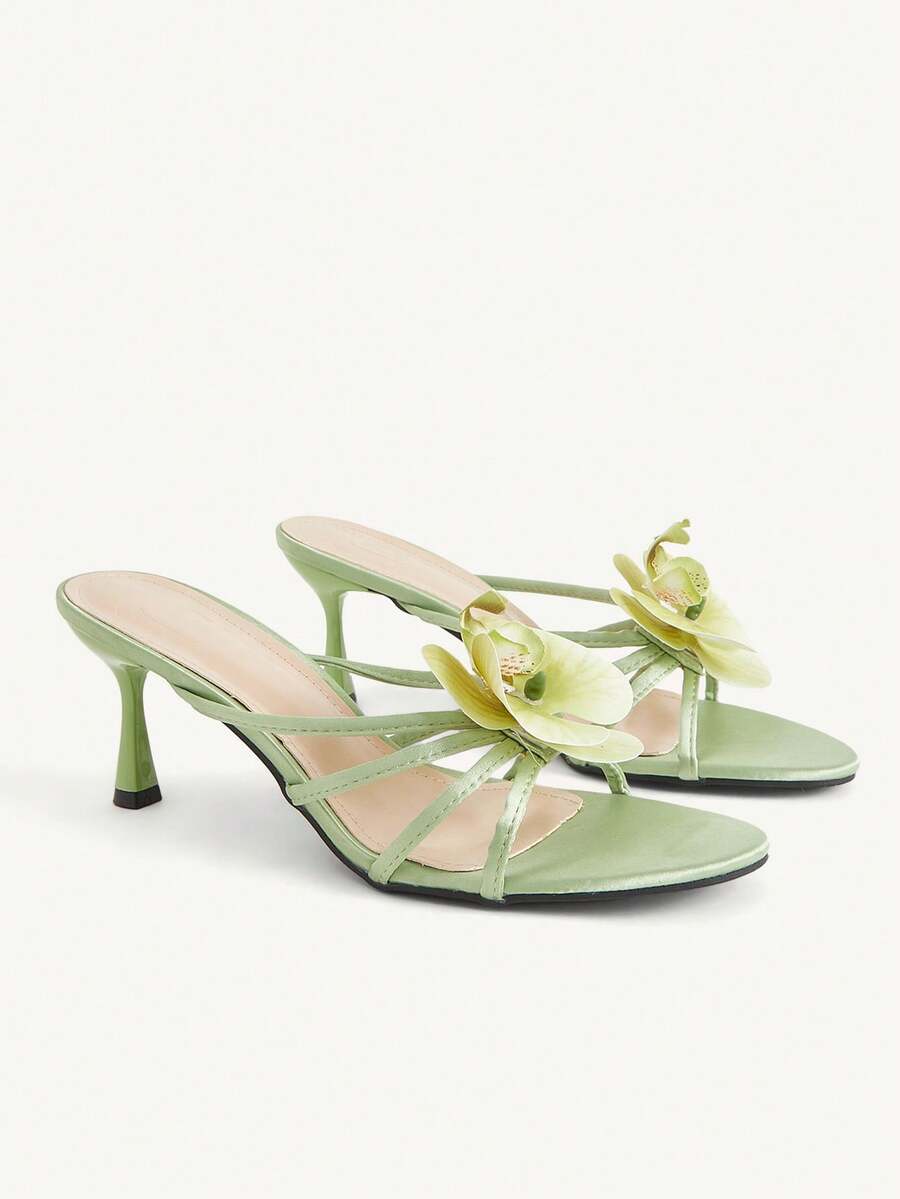 CUCCOO CHICEST Women's Shoes Spring And Summer New Round Toe Light Green Ding Gentle And Elegant Phalaenopsis Decorative Sandals Stiletto With Sandals - Light green - View 1