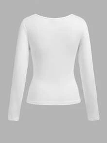 SHEIN EZwear 3件組秋季新款結飾方領女款T恤上衣，適合日常通勤、約會、派對，秋冬春夏皆宜，聖誕節、新年 - 彩色 - 查看 7