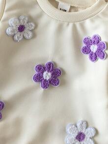 SHEIN Vintaside Kids 女嬰秋季紫色兩件套，刺繡衛衣與針織內搭褲，可愛極簡風，適合與紫色長褲家庭穿搭 - 紫色 - 查看 8