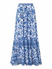 Swim Oasis 2 Peças/Conjunto Maiô Sexy Bandeau com Alça Dupla e Saia Longa de Tule para Mulheres, Roupa de Banho para Férias na Praia na Primavera/Verão, para Encontros e Litoral - Azul - Visão 5