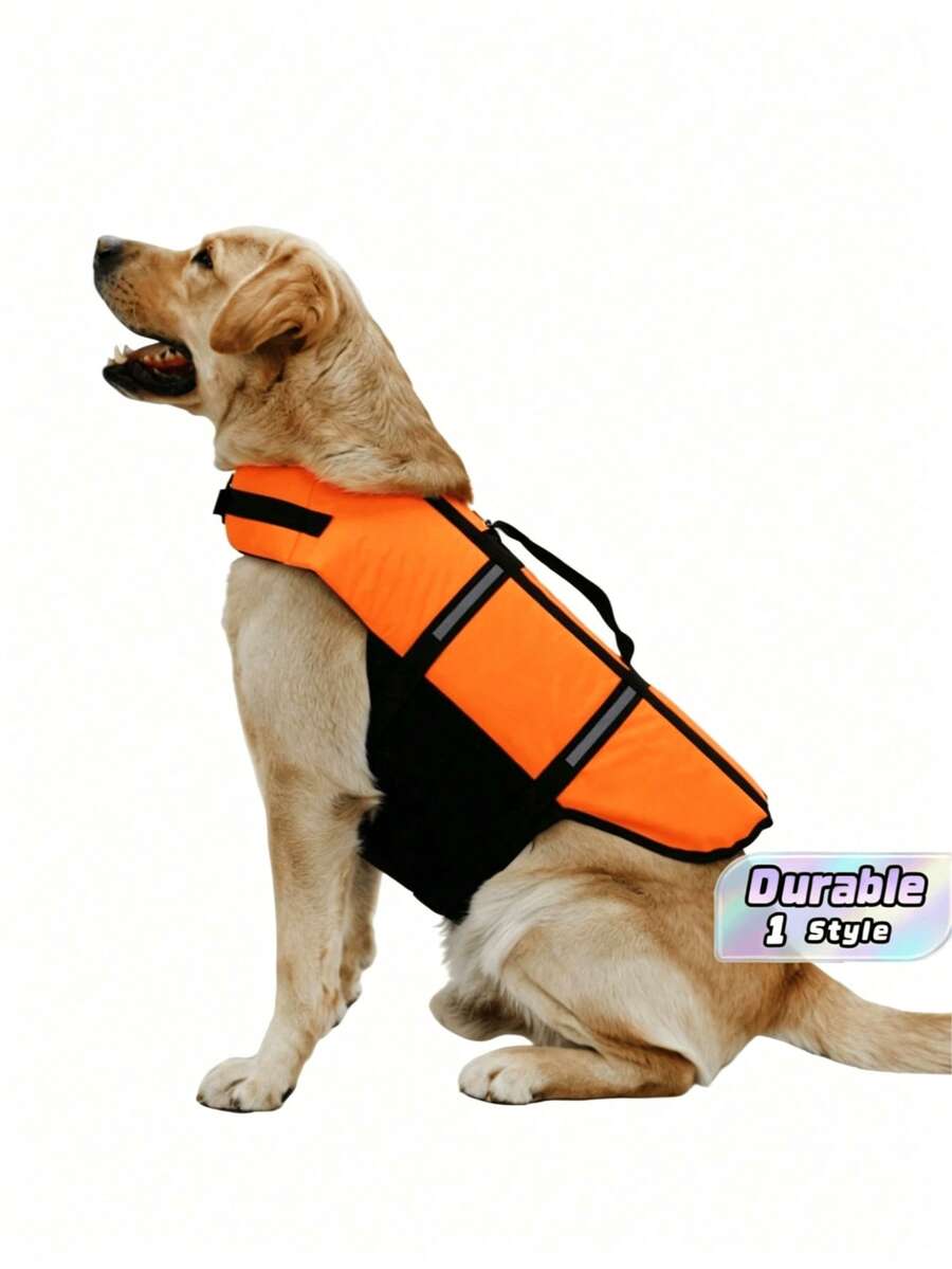 1pc Adjustable Dog Life Jacket, High Buoyancy With Rescue Handle, Suitable For Small, Medium And Large Dogs For Swimming And Boating - Orange - View 1