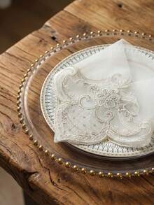 1pc Elegant High-End Lace Placemats, Embroidered Decor For Kitchen, Dining Room, Living Room, Villa, Party, Wedding, Outdoor, Available In Rectangle, Diamond, Square Shapes - White - View 5