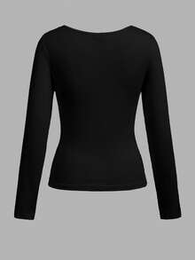 SHEIN EZwear 3件組秋季新款結飾方領女款T恤上衣，適合日常通勤、約會、派對，秋冬春夏皆宜，聖誕節、新年 - 彩色 - 查看 6