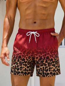 Manfinity Swimmode 男士抽繩豹紋沙灘短褲 - 彩色 - 查看 2