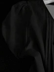 Franclia 女款前綁帶鈕扣設計短袖休閒襯衫 - 黑與白 - 查看 5