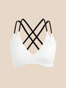 Cheerettes 女款 2 件組拼色交叉背日系健身運動內衣，柔軟彈性、透氣吸濕，可拆式內墊，對比色肩帶，適合健身房與瑜伽 - 彩色 - 查看 7
