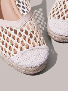 Styleloop 女士草編楔跟厚底涼鞋，刺繡鞋面，旅行必備，夏季穿搭，度假氛圍 - 杏色 - 查看 4