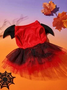 1pc Black Devil Wings & Tulle Skirt Dress, Cute Pet Costume For Halloween, PETSIN Original Design - Multicolor - View 5