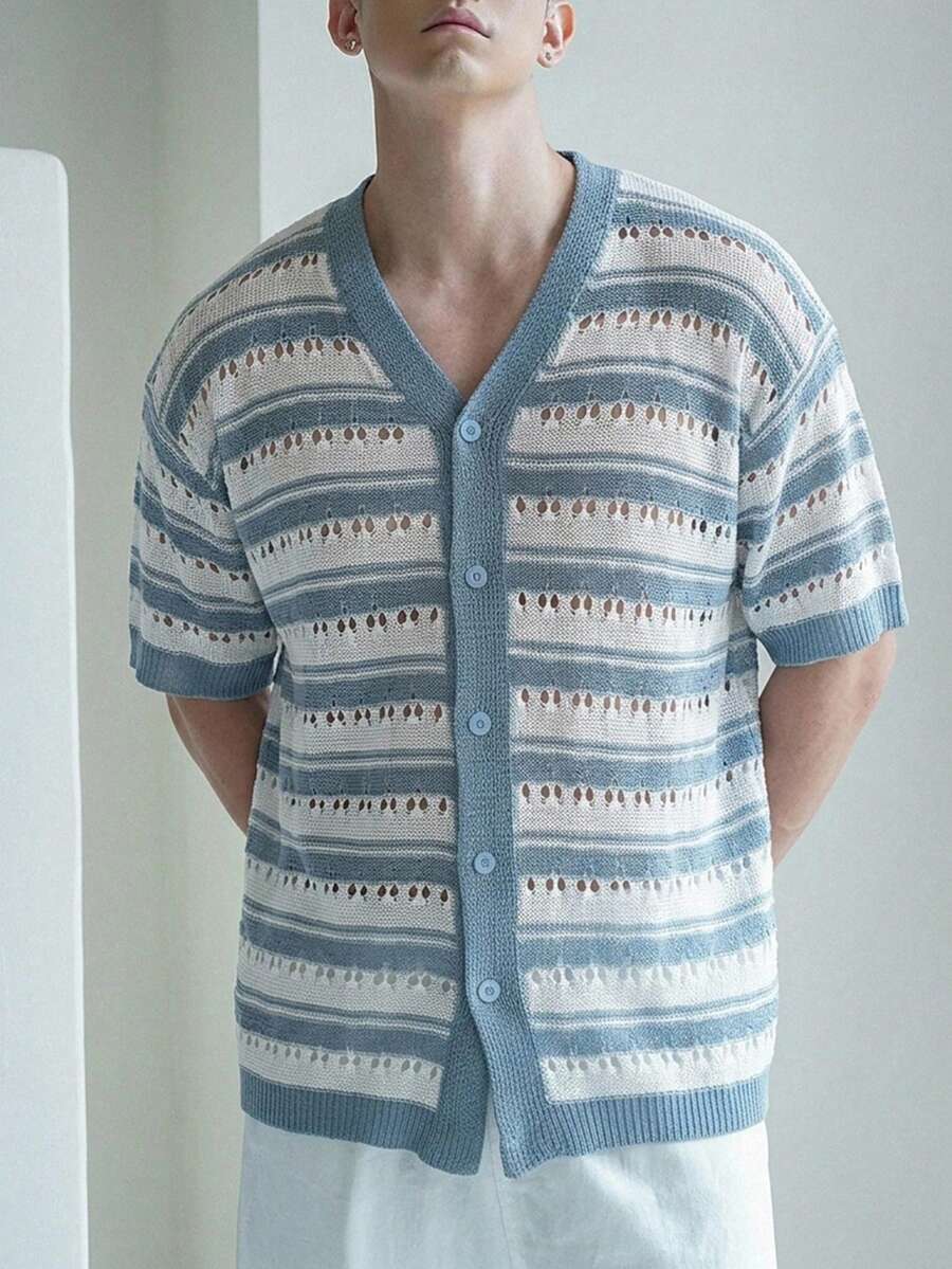 DAZY Men's Contrast Color Summer Knit Top - Multicolor - View 1