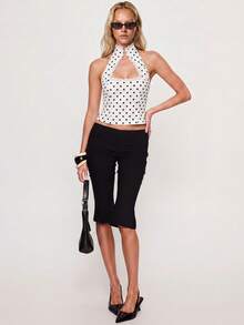Soleia Women's Spring/Summer/Autumn Elegant Sexy Party Vacation Commute Casual Pure White And Black Polka Dot Sleeveless Stand Collar Asymmetric Neckline - White - View 3