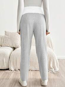 SHEIN Umstandshose gestreift mit verstellbarer Taille, lässig-schick, vielseitig für den Alltag, lang, Herbst, für Heimkehr und Fotoshooting, Weiß - Schwarz und Weiss - Übersicht 8