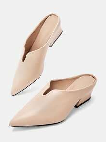 Bholvia Spring/Summer Fashion Pointed Toe Deep V Mule Chunky Heel Slip-On Elegant Comfortable Shoes For Vacation, Platform Heels, Office, Party - Khaki - View 10