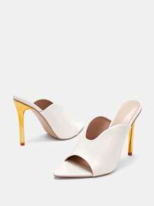 Glitzique Sandal Selop Bertumit Tinggi Ujung Lancip yang Modis, Musim Semi/Panas - Aprikot - View 10
