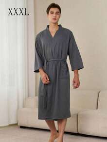 SHEIN 1 buah Jubah Mandi Waffle, Menyerap Keringat dan Cepat Kering, Pakaian Tidur Unisex, Jubah Mandi Musim Semi/Panas untuk Homestay, Hotel, SPA, Potongan Longgar, Berbagai Warna, Desain Minimalis, Perlengkapan Kamar Mandi & Rumah untuk Kembali ke Sekolah - MultiWarna - View 34