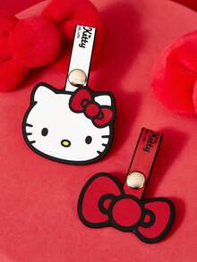 HELLO KITTY AND FRIENDS | SHEIN Cartoon Cat Print Cable Organizer Set, 2-Piece Cute Leather Cord Ties With Snap Closure, Reusable Cable Management Clips For Earphones, Charging Cables & Travel - Multicolor - View 7